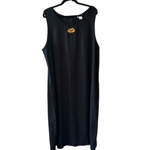 A.K.C. Linen Blend Black Tank Maxi Dress Embroidered Sunflower 3X